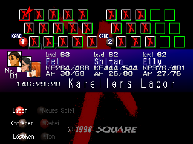 Screenshot vom Speichermenü