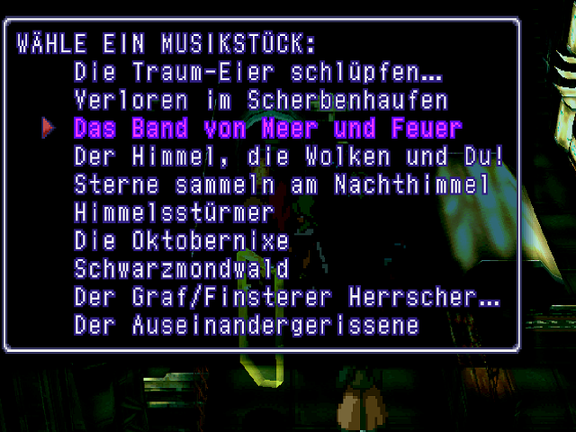 Screenshot von der Auswahl der Musikstücke bei Nutzung der Jukebox in Nóatún