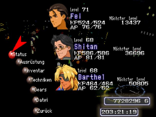 Screenshot vom Pausenmenü