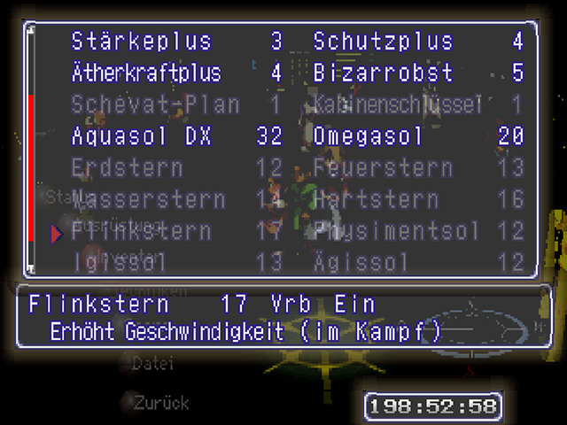 Screenshot vom Inventarmenü