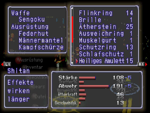 Screenshot vom Ausrüstungsmenü