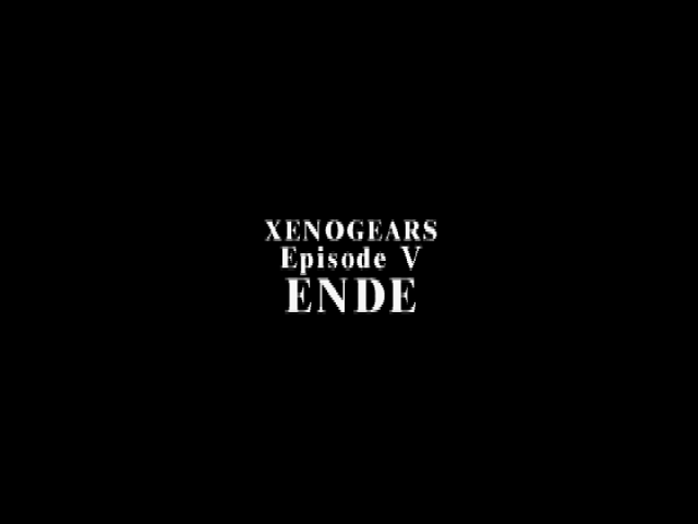 Endbildschirm des Spiels: „XENOGEARS Episode V - ENDE“
