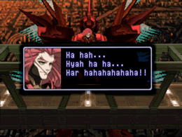 Id, the pilot of the red Gear from Ramsus' nightmare, bursts into maniacal laughter