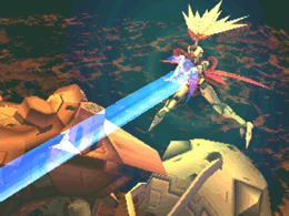 Elly destroys Krelian's subordinates with her Omnigear's supreme power