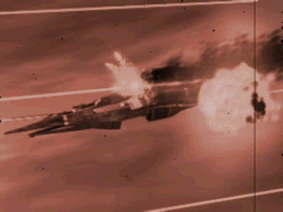 Flashback scene of Sophia's ship being shot down