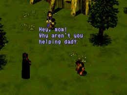 The young Fei implores his mother to help his father, who is being assaulted by Grahf